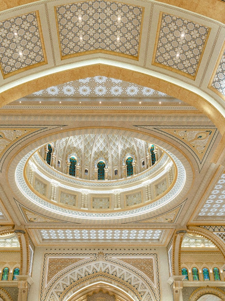 Intricate ceiling design inside Qasr Al Watan, Abu Dhabi.