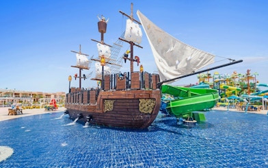 Pirate ship water slide at Neverland Waterpark, Pickalbatros, Hurghada.