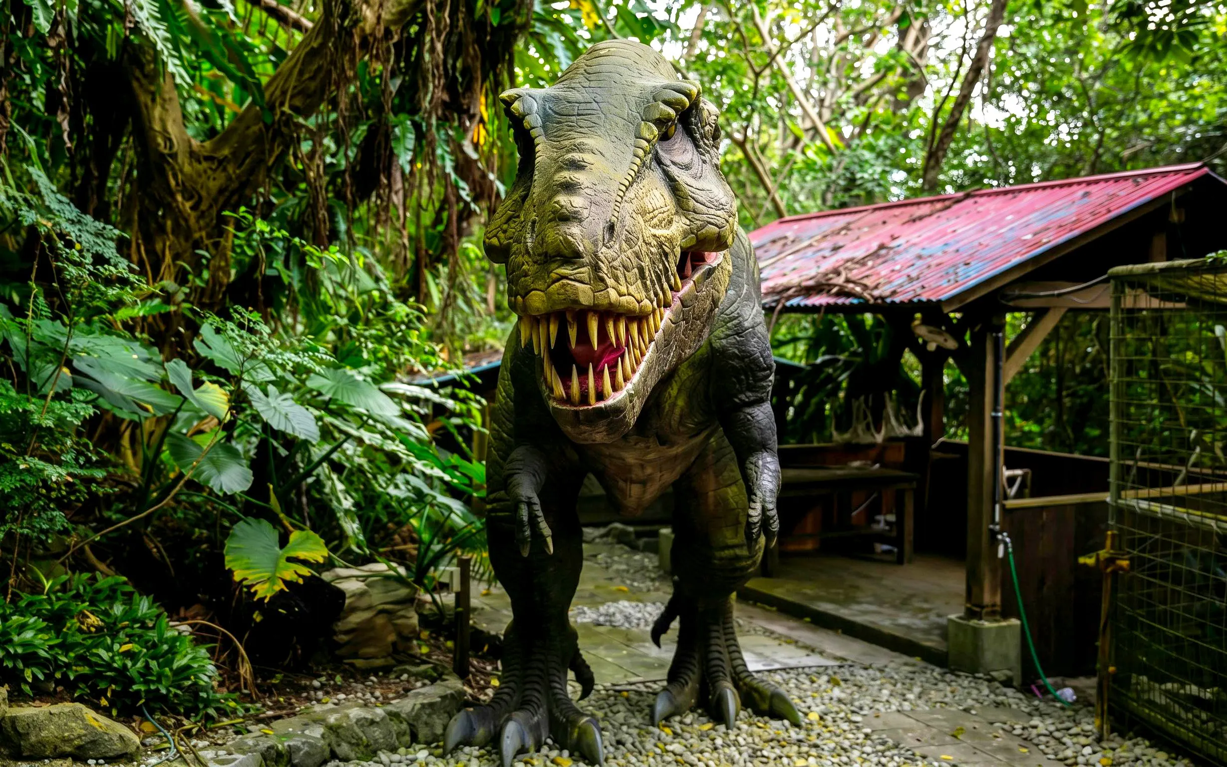 Dinosaur statue in Okashigoten Nago Dino Park, Yanbaru Subtropical Forest.
