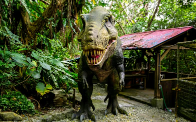 Dinosaur statue in Okashigoten Nago Dino Park, Yanbaru Subtropical Forest.