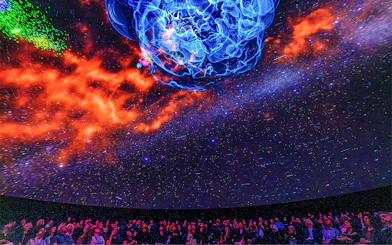 Visitors viewing cosmic display at Encounters in the Milky Way exhibit, American Museum of Natural History.