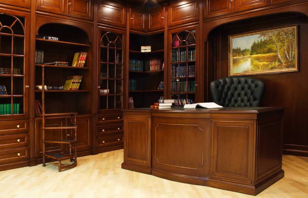 Jameson Distillery office interior with historical whiskey artifacts, Dublin, Ireland.