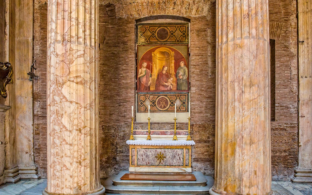Pantheon Chapel of the Madonna of Clemency altar with fresco in Rome.