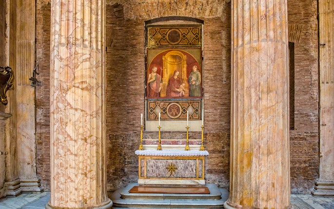 Pantheon Chapel of the Madonna of Clemency altar with fresco in Rome.
