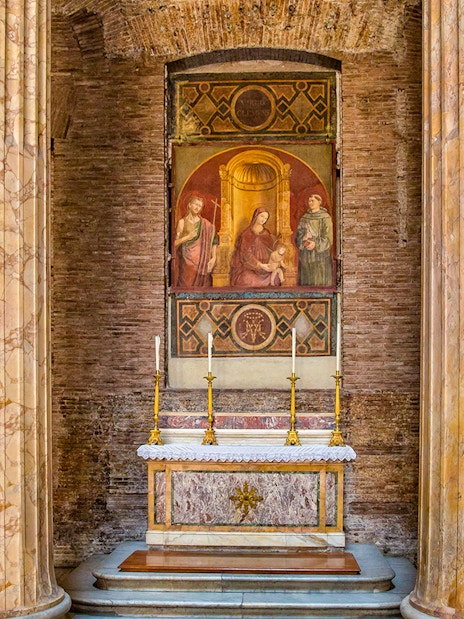 Pantheon Chapel of the Madonna of Clemency altar with fresco in Rome.