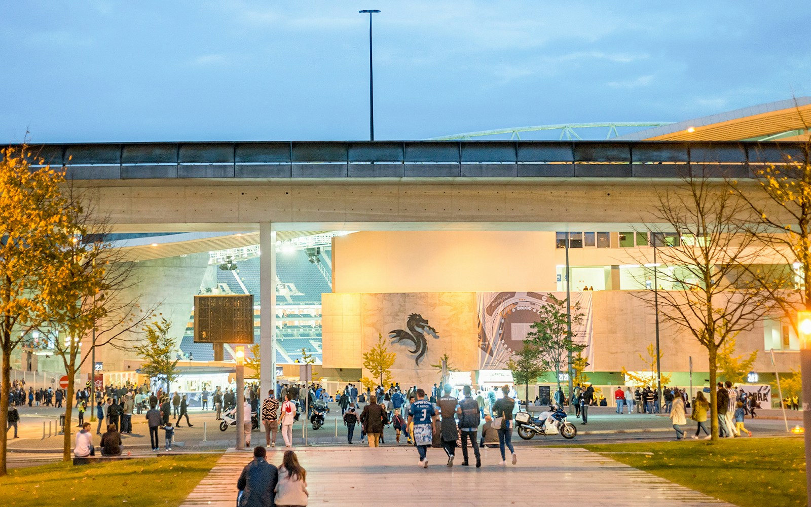 Visitors gathering outside FC Porto Stadium in Porto, Portugal.