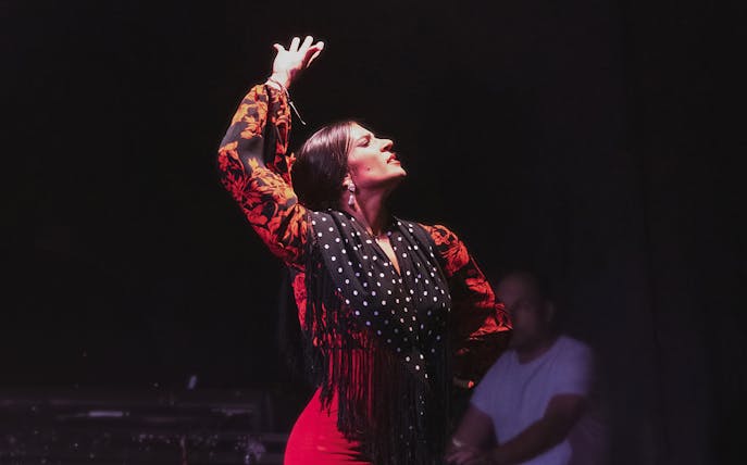 Flamenco dancer performing at City Hall Theatre show.