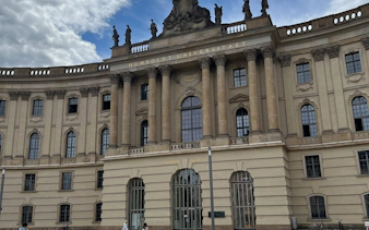 Humboldt University facade in Berlin, part of the self-guided city exploration game.