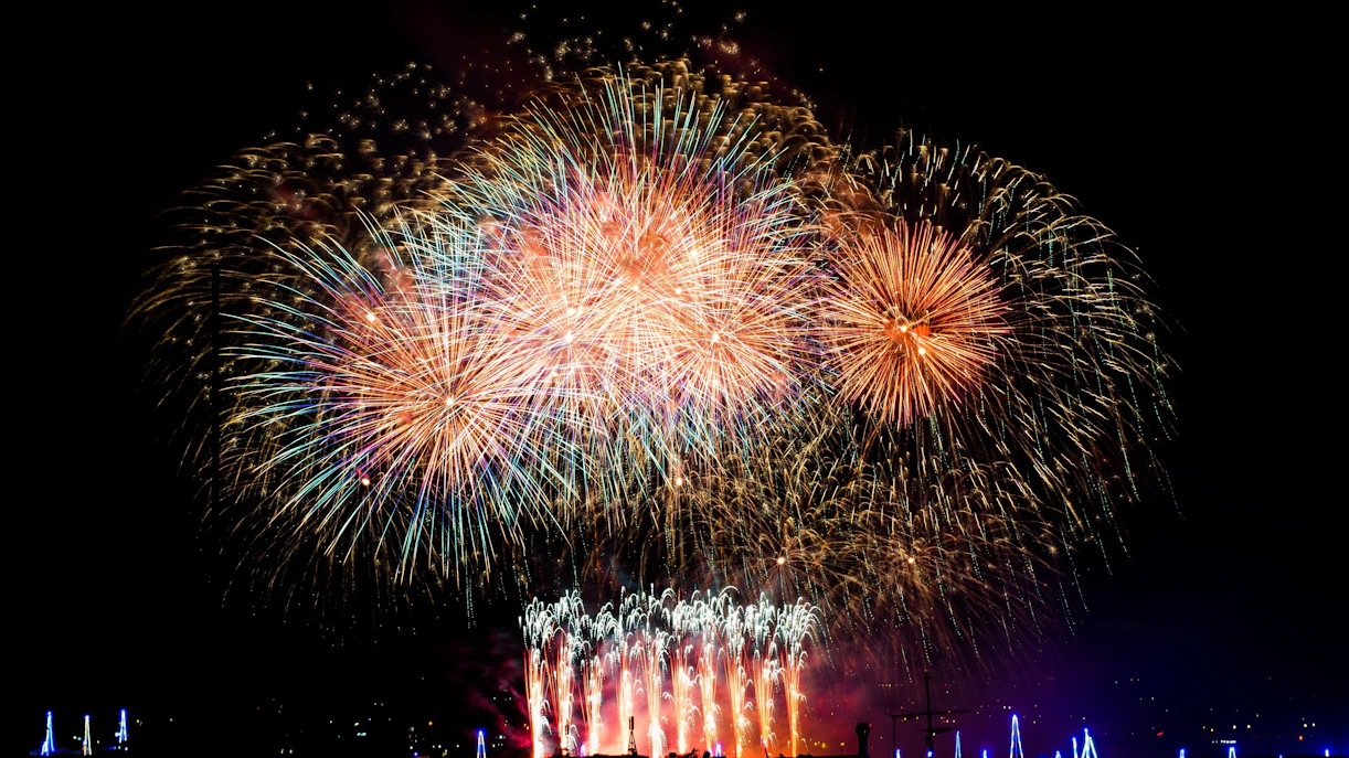Fireworks lighting up the night sky on New Year's Eve in Malta.