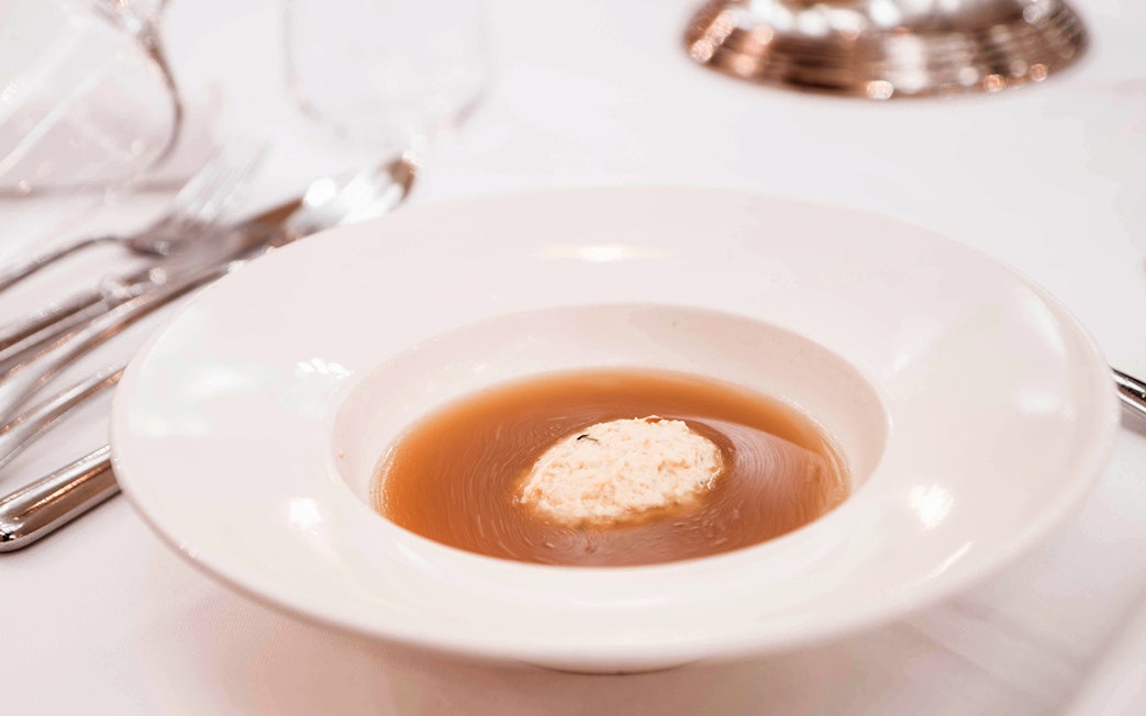 Soup served as part of a 3-course dinner at a Mozart concert in Salzburg.