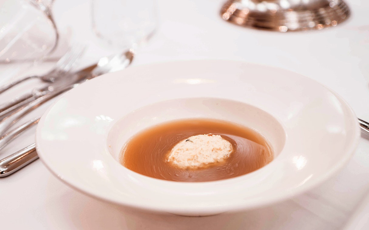 Soup served as part of a 3-course dinner at a Mozart concert in Salzburg.