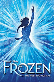 Frozen The Musical poster featuring Elsa and Anna in a snowy Arendelle setting.
