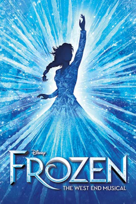 Frozen The Musical poster featuring Elsa and Anna in a snowy Arendelle setting.