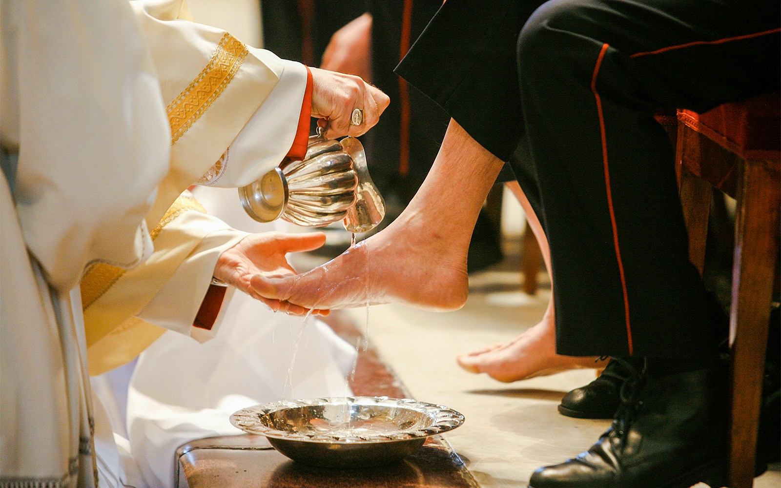 Holy Thursday Mass foot washing at Saint Peter's Basilica, Rome, Italy.