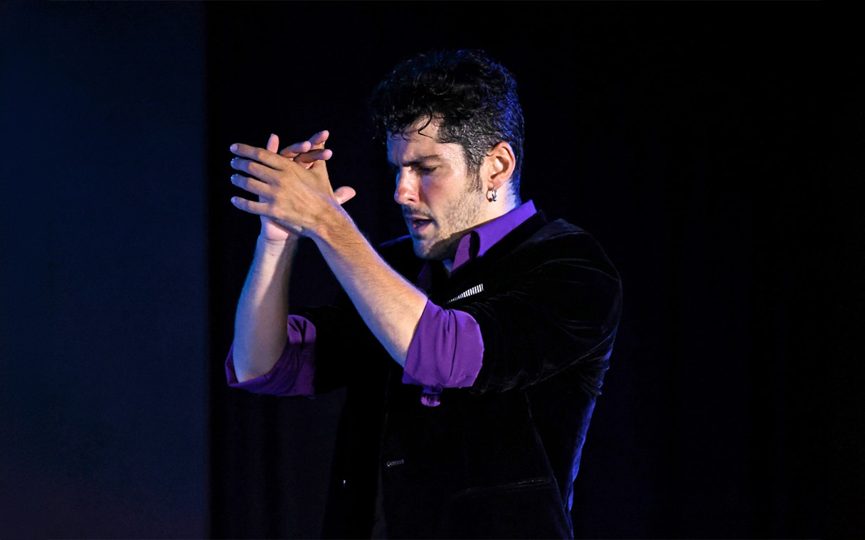 Performer clapping during Flamenco Show at Tablao Flamenco Alma.
