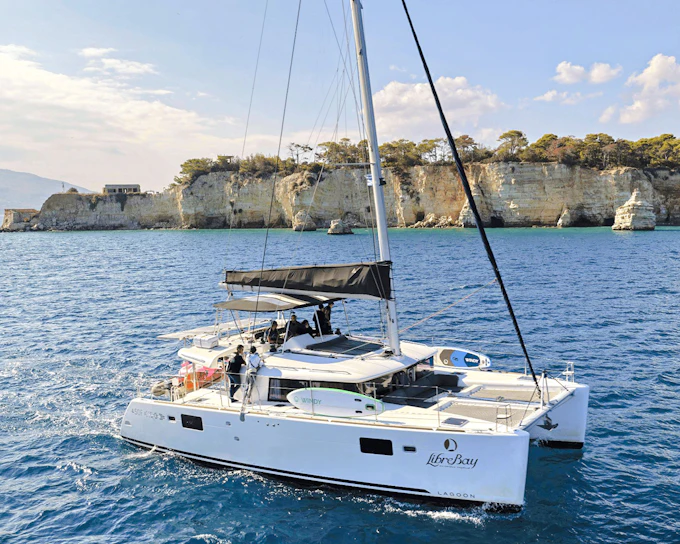 From Souda to Marathi Bay: Premium Catamaran Day Cruise