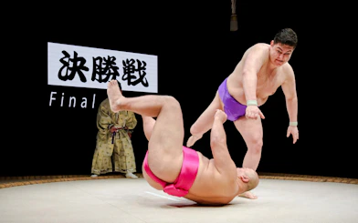Sumo wrestlers in action during a training session in Osaka.
