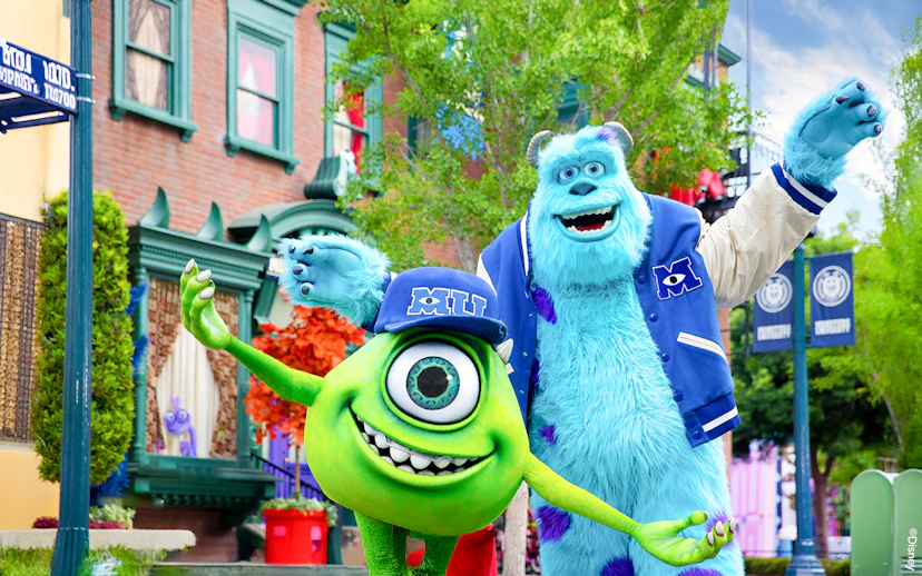 Monsters Inc characters Mike and Sulley at Disneyland Adventure Park California.
