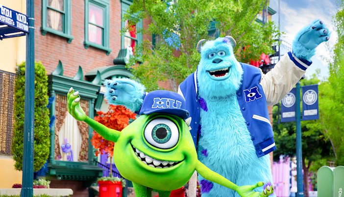 Monsters Inc characters Mike and Sulley at Disneyland Adventure Park California.