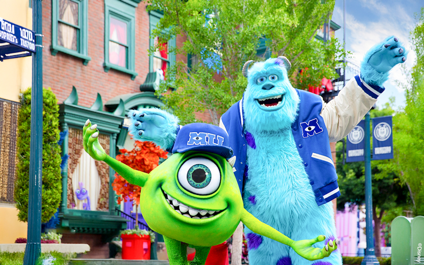 Monsters Inc characters Mike and Sulley at Disneyland Adventure Park California.