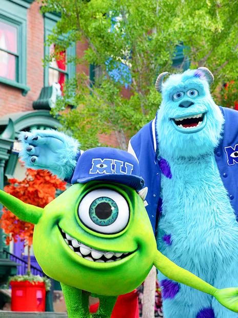 Monsters Inc characters Mike and Sulley at Disneyland Adventure Park California.