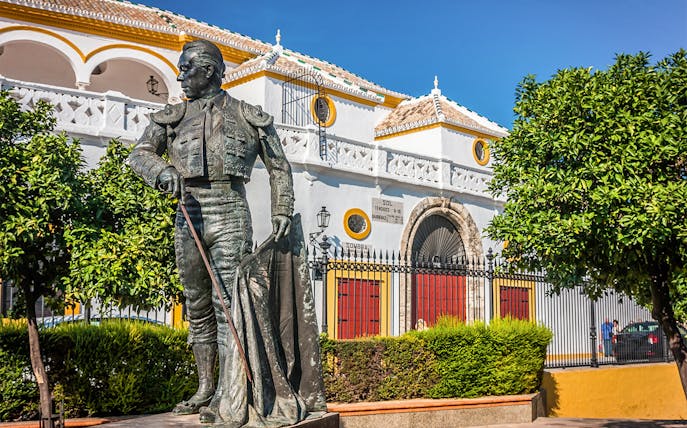 Statue of a matador outside the Seville bullring, Spain.