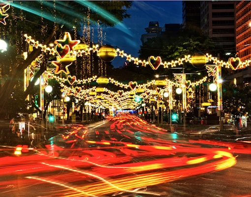 Christmas lights on Orchard Road during Big Bus Singapore Light-Up Tour.