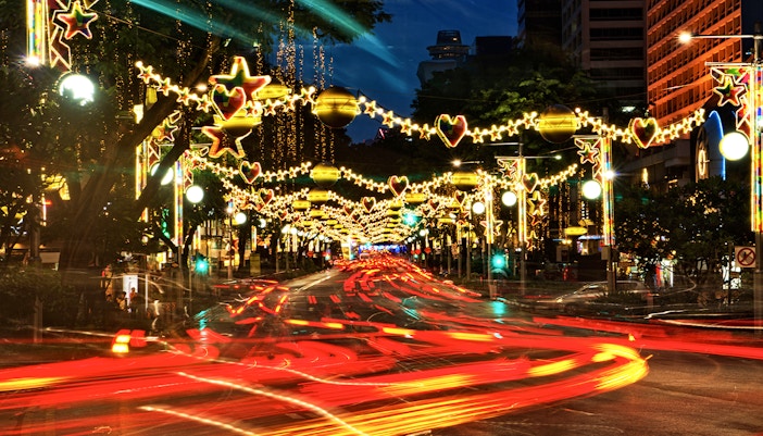 Christmas lights on Orchard Road during Big Bus Singapore Light-Up Tour.