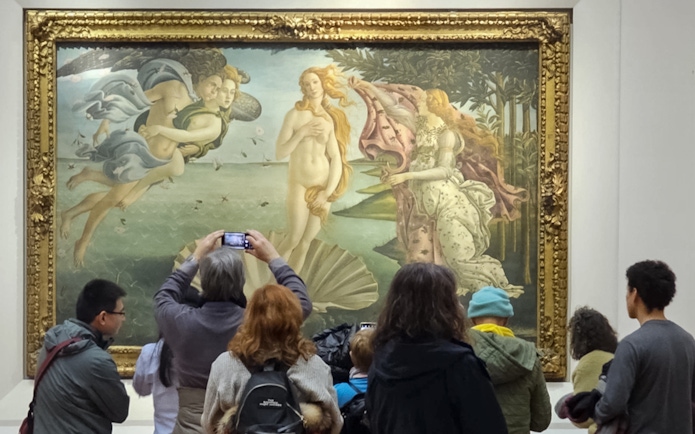 Sandro Botticelli's Birth of Venus painting at Uffizi Gallery, Florence.