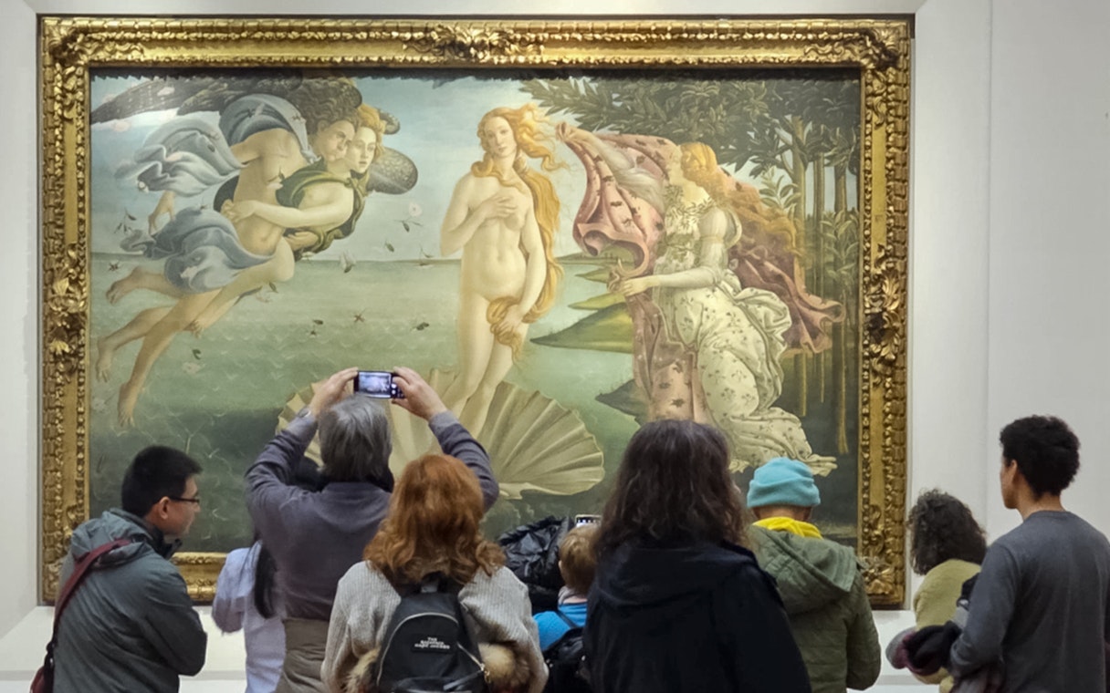 Sandro Botticelli's Birth of Venus painting at Uffizi Gallery, Florence.