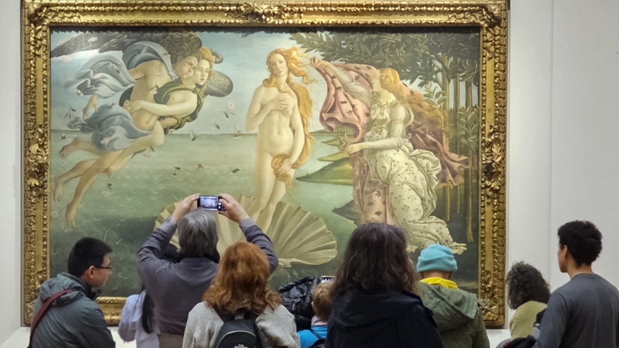 Sandro Botticelli's Birth of Venus painting at Uffizi Gallery, Florence.