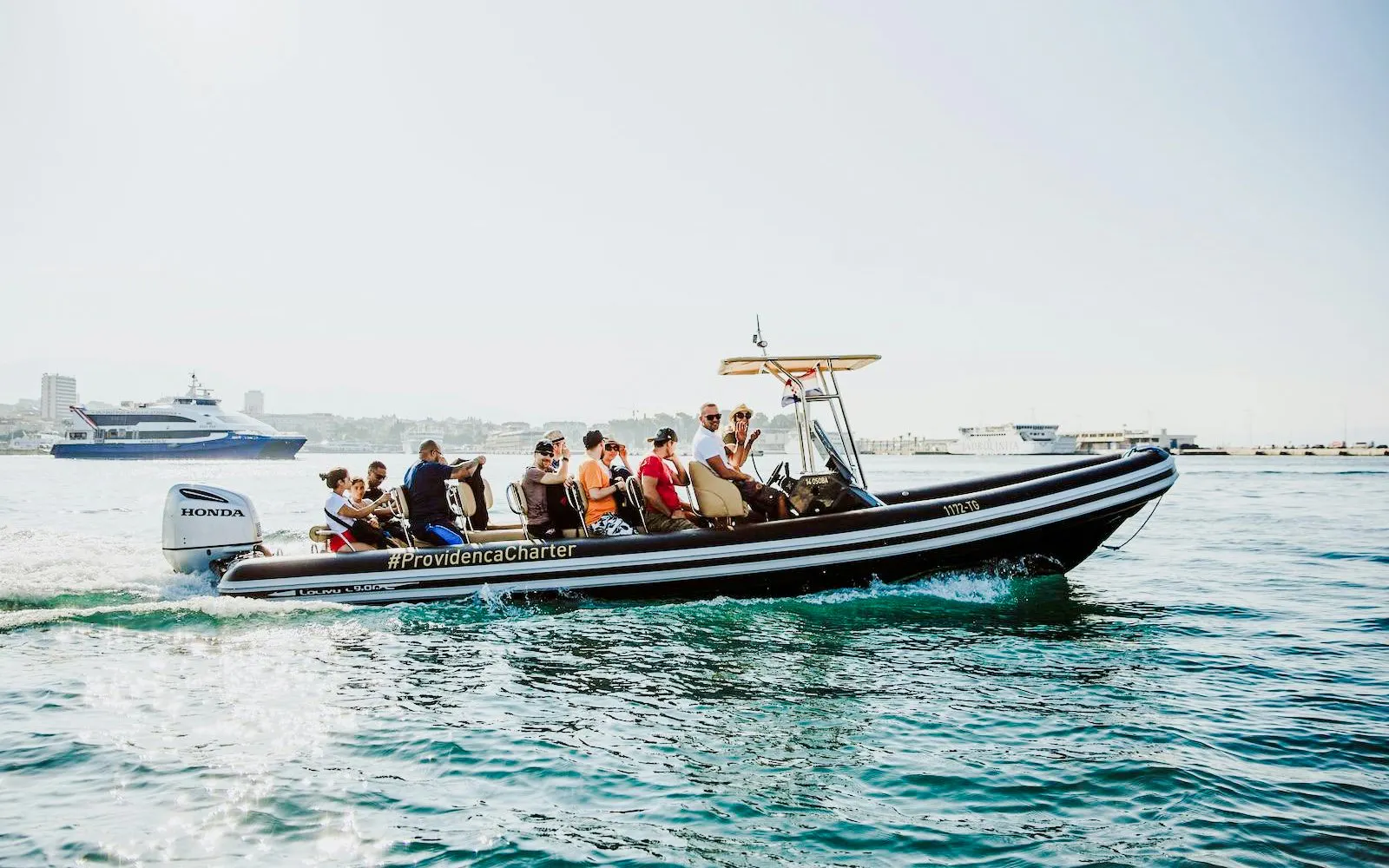 Speedboat with tourists on Blue Cave tour from Split.