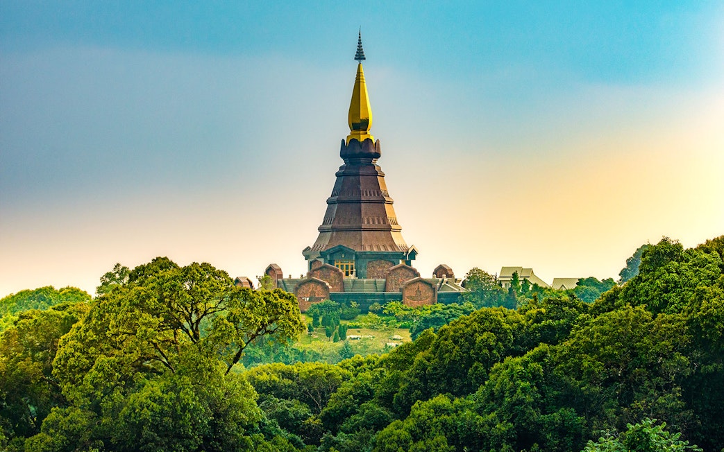 Pagoda at Doi Inthanon surrounded by lush greenery, Chiang Mai.