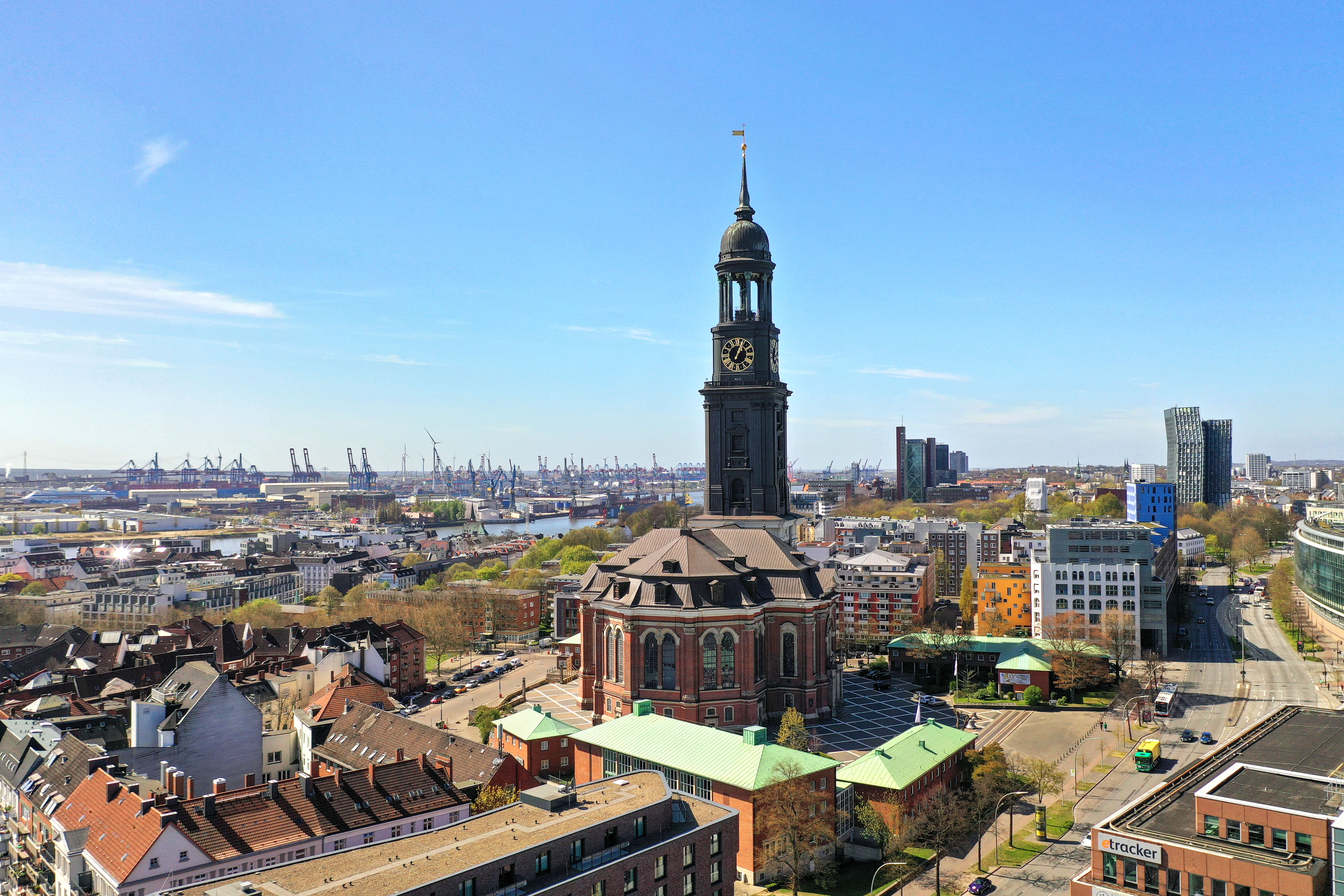 Aerial view of a Church in St pauli Hamburg