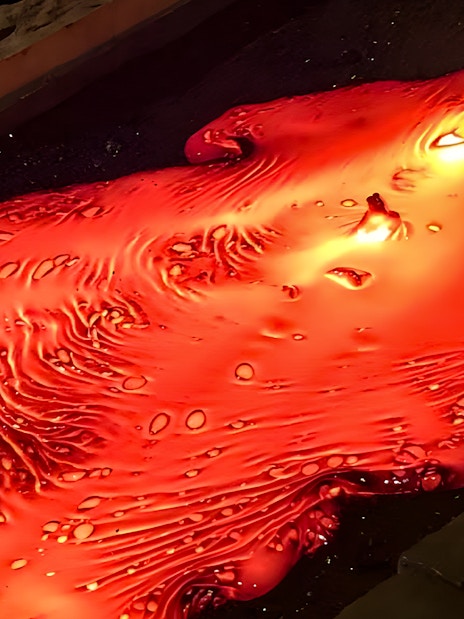 Molten lava flow at Lava Show in Reykjavik.