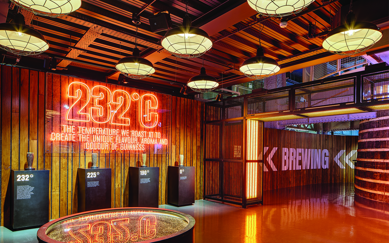 Guinness Storehouse exhibit showing roasting temperatures for flavor creation.