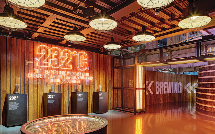 Guinness Storehouse exhibit showing roasting temperatures for flavor creation.