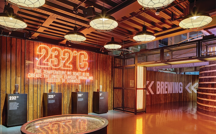 Guinness Storehouse exhibit showing roasting temperatures for flavor creation.
