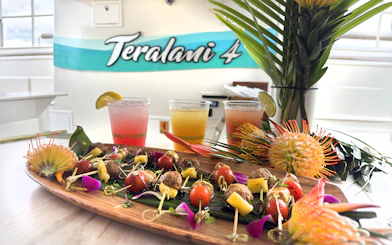 Tropical drinks and skewers on a luxury snorkel sail tour in Maui, Hawaii.