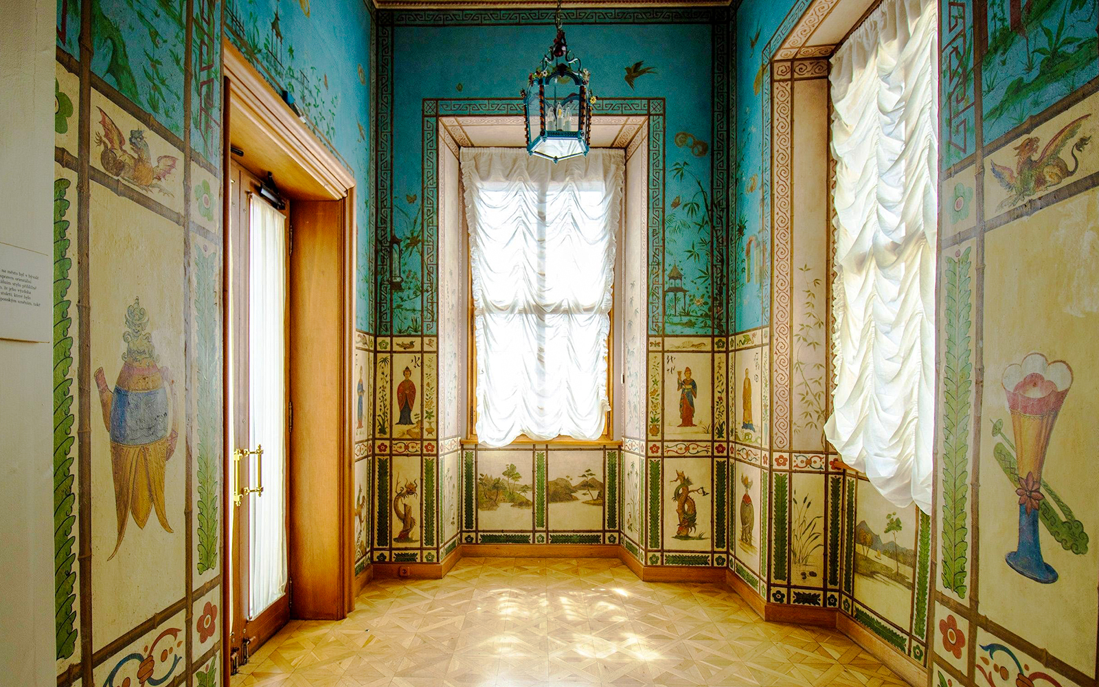 Decorative room with painted walls inside Lobkowicz Palace Museum, Prague Castle, Prague.