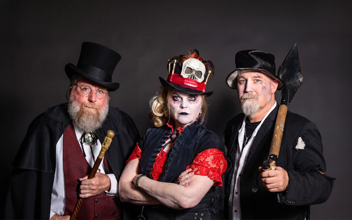 Tour guides in Victorian costumes for San Diego Ghosts & Gravestones Tour.