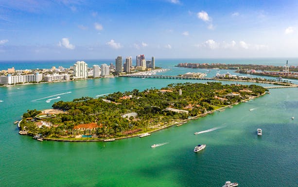 Aerial view of Star Island's luxury homes in Miami, showcasing Millionaire's Row.