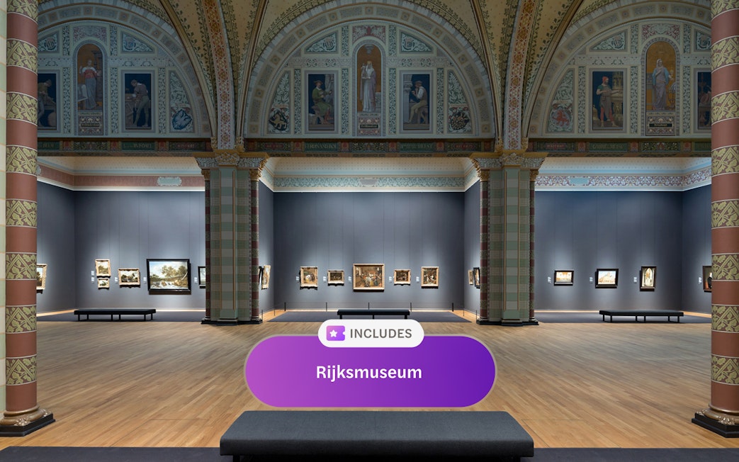 Rijksmuseum interior gallery with classic paintings, Amsterdam.