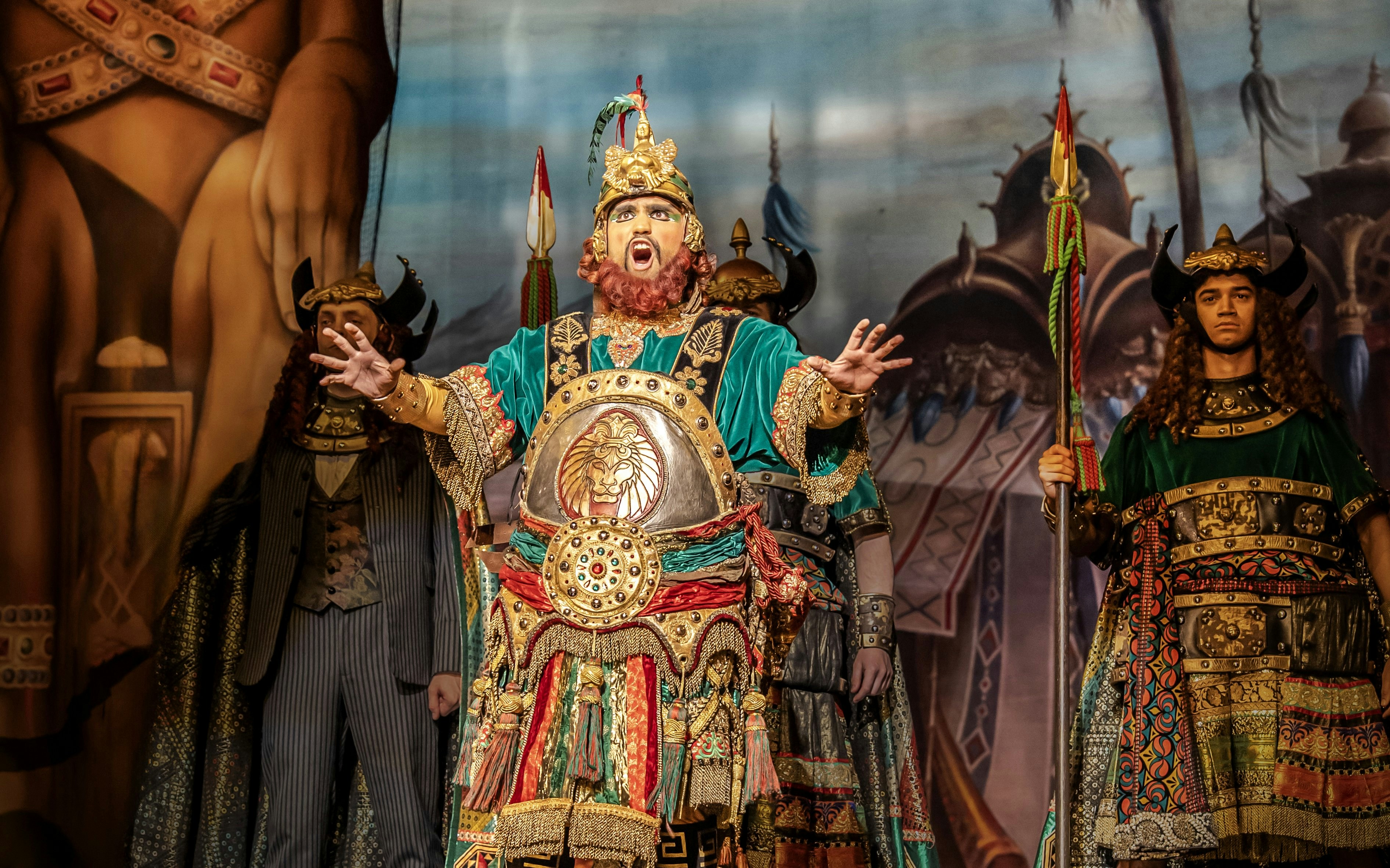 Performer in ornate costume during Phantom of the Opera production.