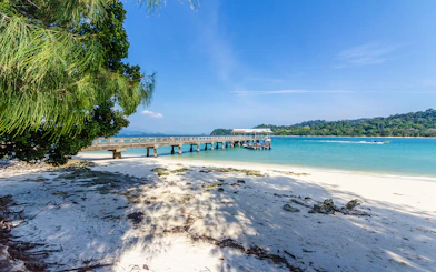 Pier and beach at Beras Basah, Langkawi Island Hopping Cruise.