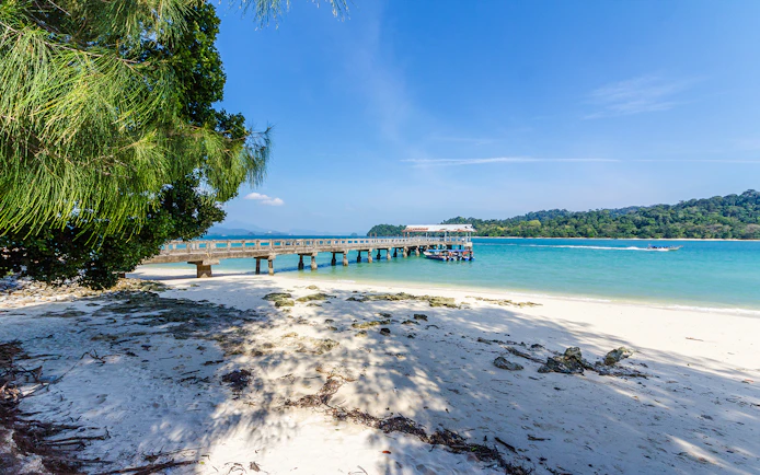 Pier and beach at Beras Basah, Langkawi Island Hopping Cruise.