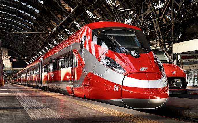 Trenitalia train at Rome Termini Station platform ready for departure to Florence.