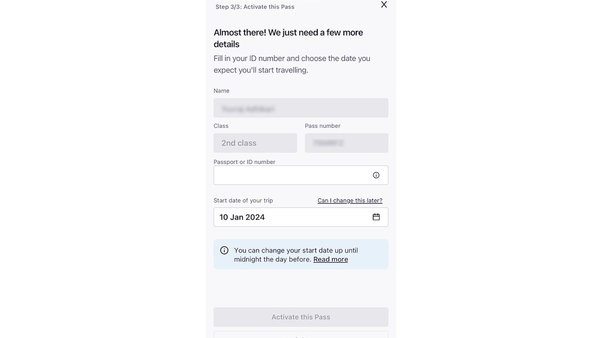 Eurail Pass activation