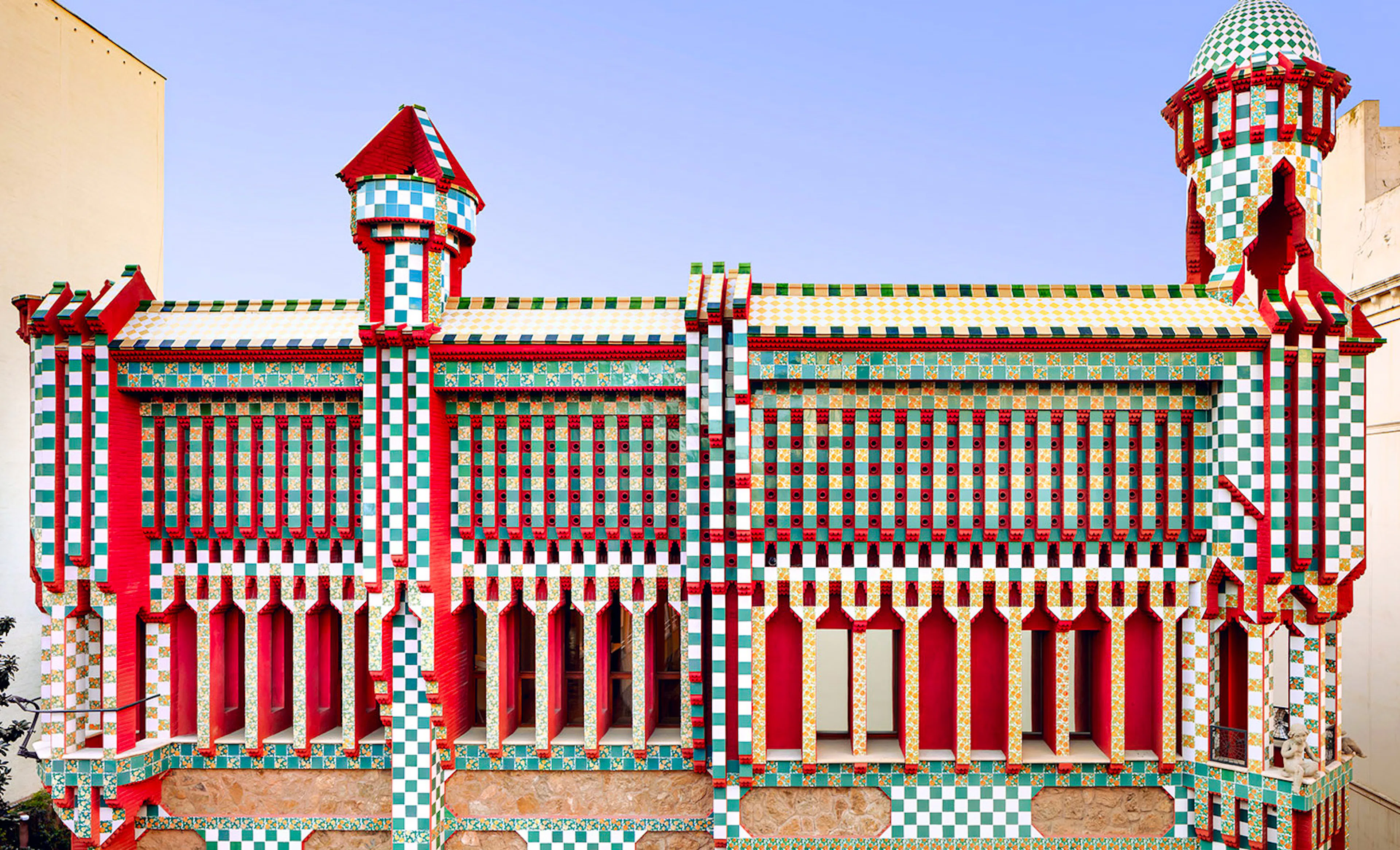 Casa Vicens Gaudi facade with colorful tiles and unique architectural design in Barcelona.
