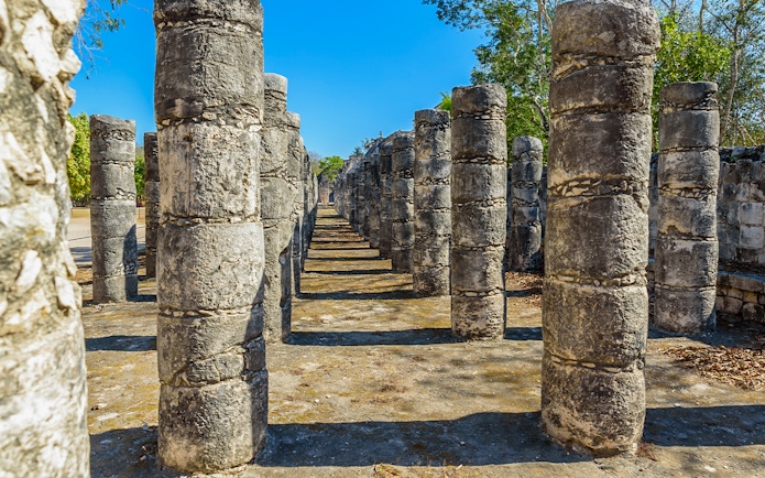 Columns in the Temple of a Thousand Warriors, Chichen Itza, Yucatan, Mexico.